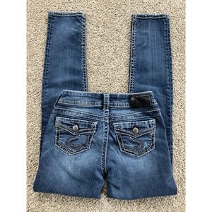 Silver Jeans Woman's Suki Mid Pencil Skinny Sz 26X31 Dark Wash